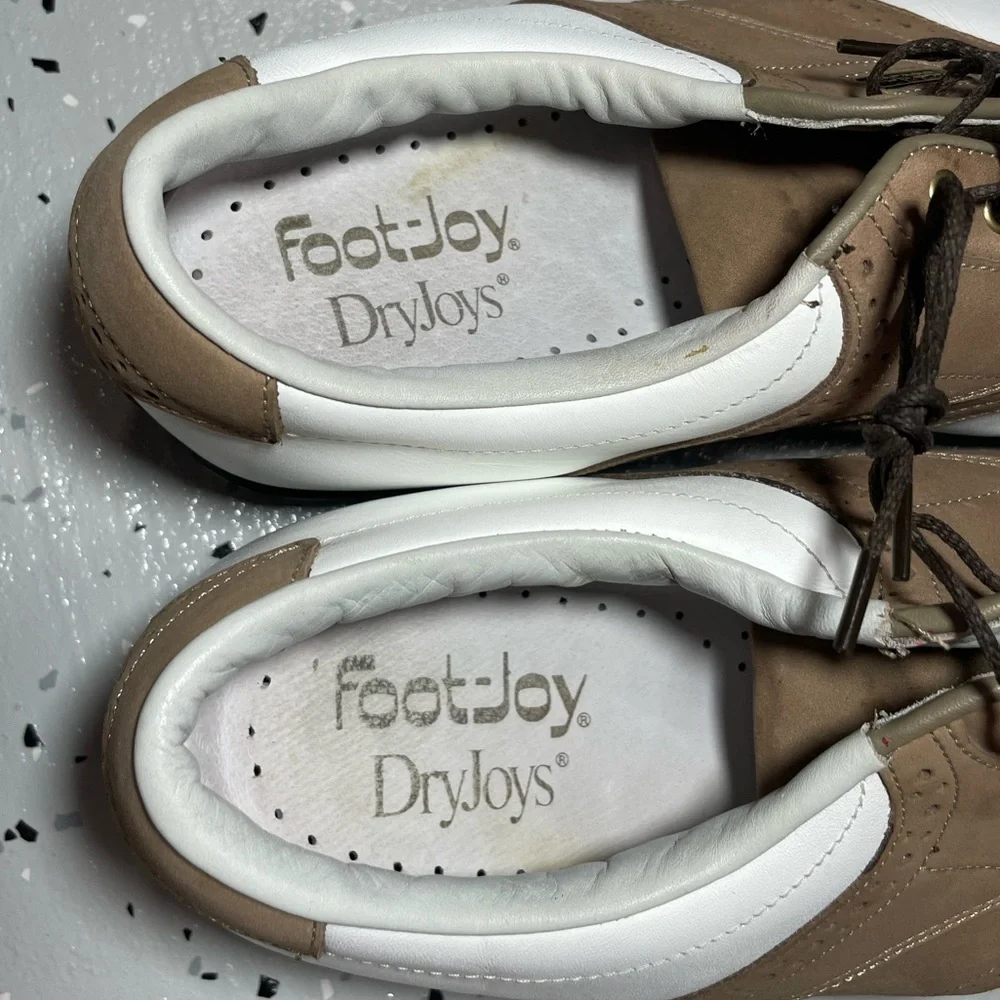 Foot-joy DryJoys Mens Golf Shoes Metal Spikes Size 11 White Brown - Picture 4 of 9